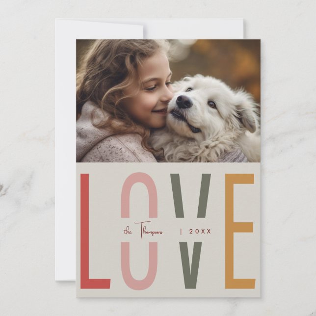 Minimalist Boho Simple Warm Custom Family Picture Holiday Card (Front)