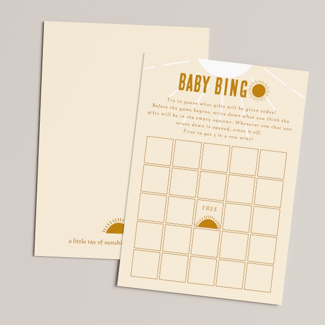 Minimalist Boho Sunshine Baby Shower Bingo Card (Creator Uploaded)