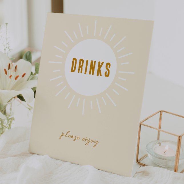 Minimalist Boho Sunshine Baby Shower Drinks Pedestal Sign (Creator Uploaded)