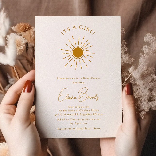 Minimalist Boho Sunshine Baby Shower It's a Girl Invitation (Creator Uploaded)