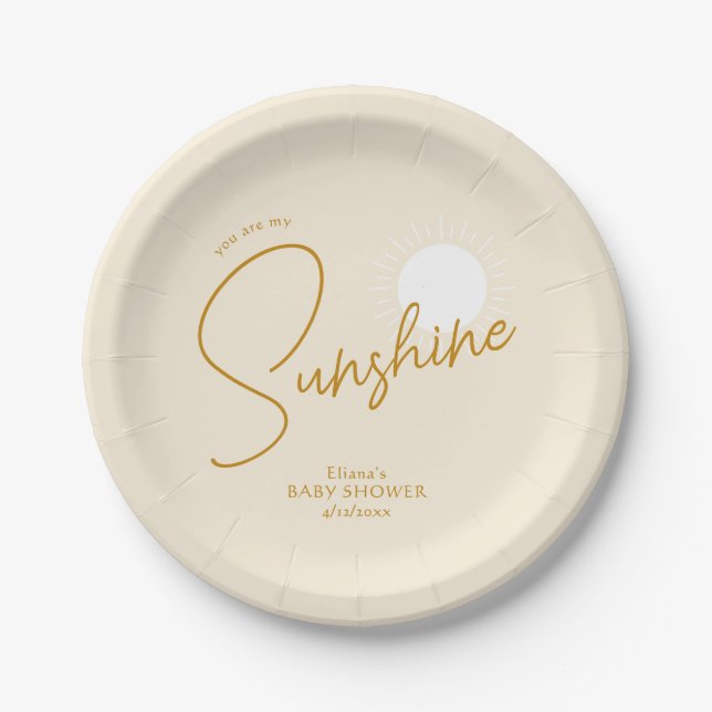 Minimalist Boho Sunshine Baby Shower Paper Plate (Front)