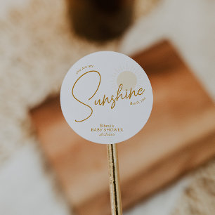 Minimalist Boho Sunshine Baby Shower Thank You Classic Round Sticker