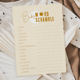 Minimalist Boho Sunshine Baby Word Scramble Card