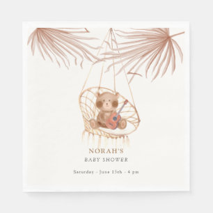 Minimalist Boho Teddy Bear Baby Shower Napkin