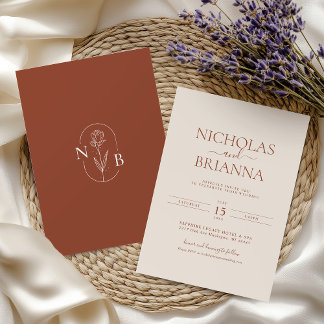 Minimalist Boho Terracotta Burnt Orange Wedding Invitation