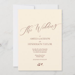Minimalist Boho Terracotta Cream Script Wedding Invitation