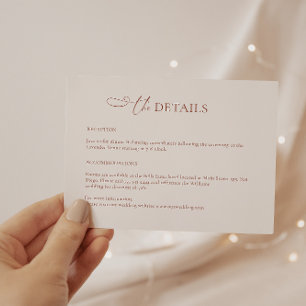 Minimalist Boho Terracotta Wedding Details Card