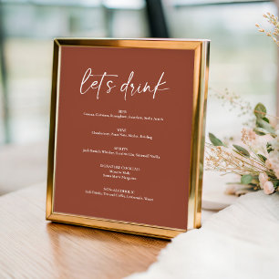 Minimalist Boho Terracotta Wedding Drink Bar Menu Poster