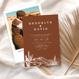 Minimalist Boho Terracotta Western Desert Wedding  Invitation