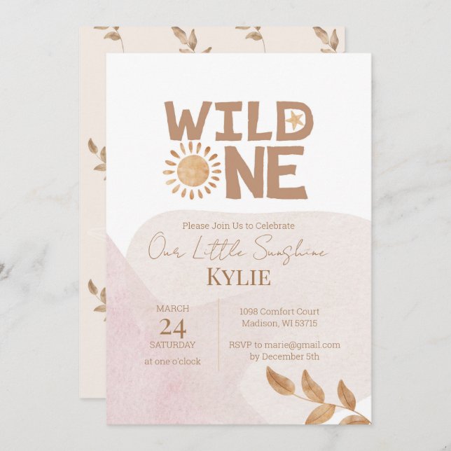 Minimalist Boho Terracotta Wild One 1st Birthday   Invitation (Front/Back)