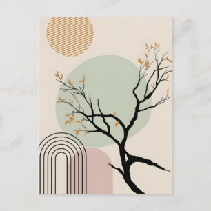 Minimalist Boho Tree & Geometric Sun Postcard