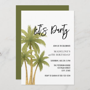 Minimalist Boho Tropical Summer Adult Birthday Invitation