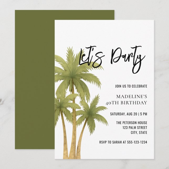 Minimalist Boho Tropical Summer Adult Birthday Invitation (Front/Back)