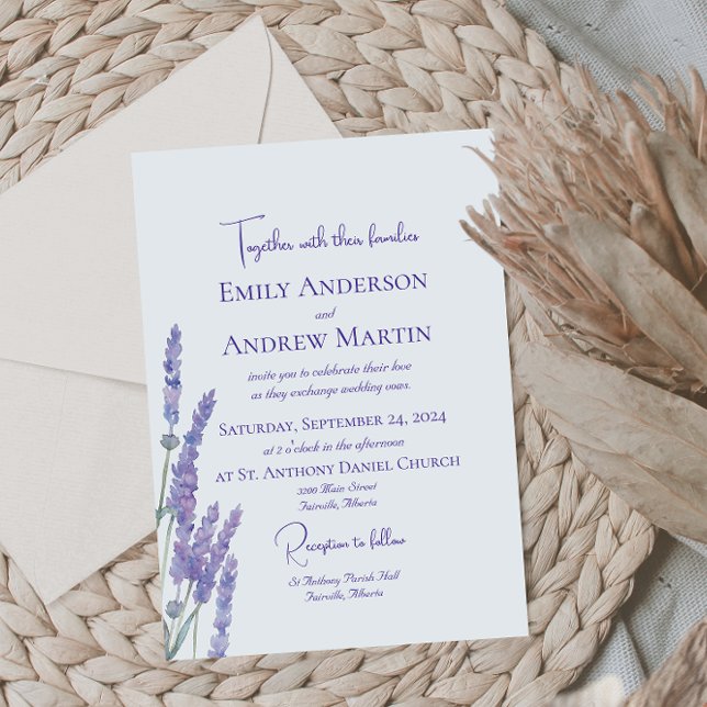 Minimalist Boho Watercolor Lavender Flower Wedding Invitation (Creator Uploaded)