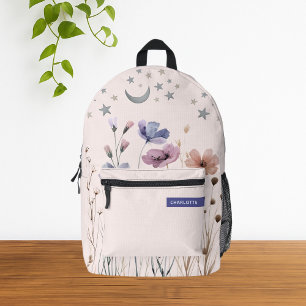Minimalist Boho Wildflower Custom Name Printed Backpack