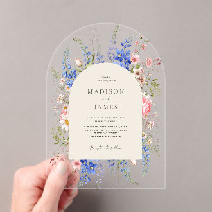 Minimalist Boho Wildflower Floral Wedding Acrylic Invitations