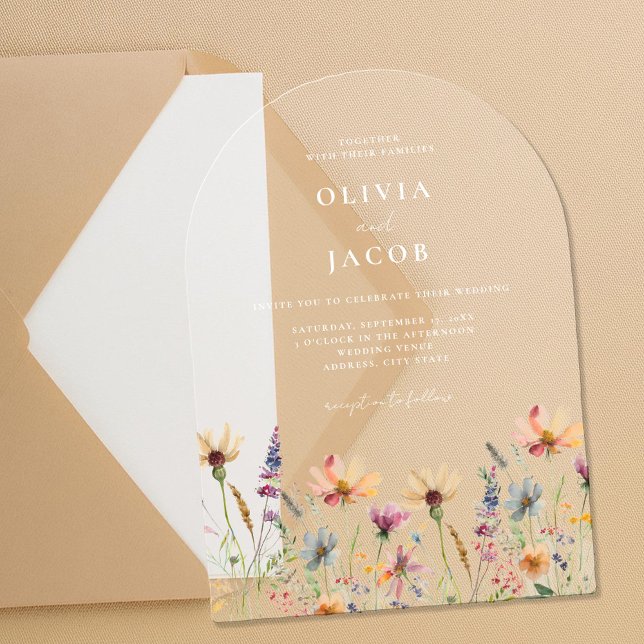 Minimalist Boho Wildflower Floral Wedding Acrylic Invitations (Creator Uploaded)