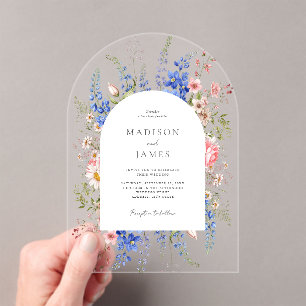 Minimalist Boho Wildflower Floral Wedding Acrylic Invitations