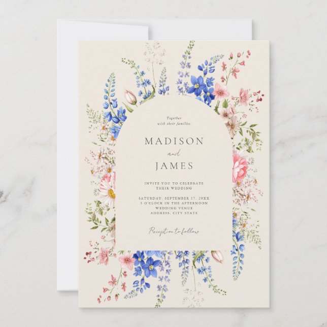 Minimalist Boho Wildflower Floral Wedding Invitation (Front)