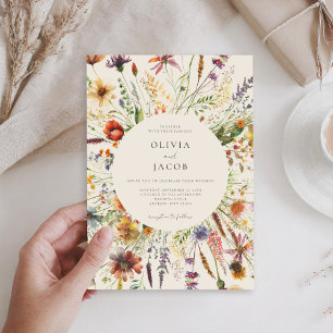 Minimalist Boho Wildflower Floral Wedding Invitation