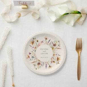 Minimalist Boho Wildflower Floral Wedding Paper Plate
