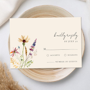 Minimalist Boho Wildflower Floral Wedding RSVP Card