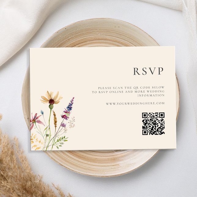 Minimalist Boho Wildflower Floral Wedding RSVP Card (Creator Uploaded)