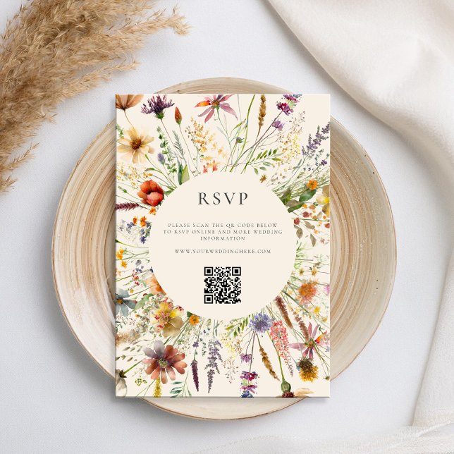 Minimalist Boho Wildflower Floral Wedding RSVP Card (Creator Uploaded)