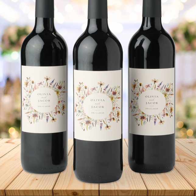Minimalist Boho Wildflower Floral Wedding Wine Label (Creator Uploaded)