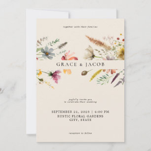 Minimalist Boho Wildflower Wedding Invitation