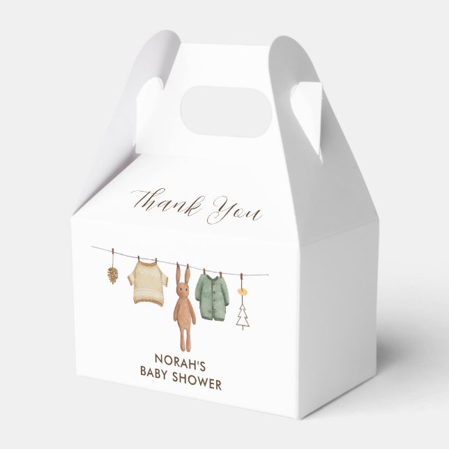 Minimalist Boho Winter Boy Clothesline Baby Shower Favour Box (Front Side)