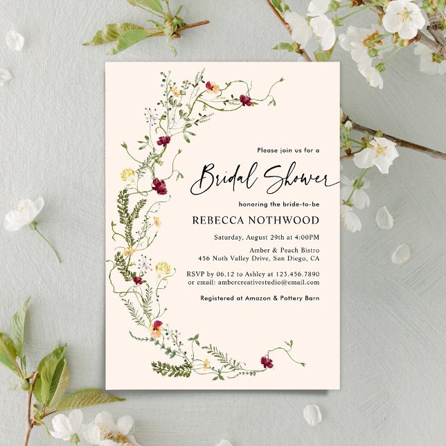 Minimalist Boho Wreath Wildflower Bridal Shower Invitation (Creator Uploaded)