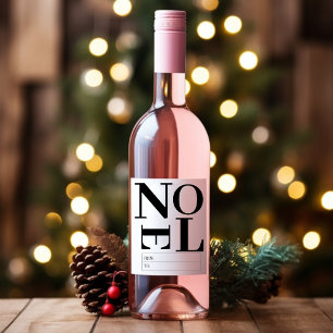 Minimalist Bold Black and White Christmas  Wine Label