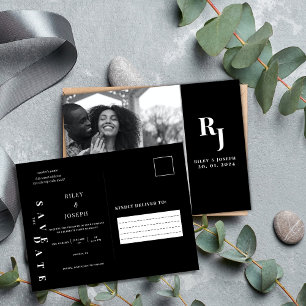 Minimalist bold black and white save the date postcard