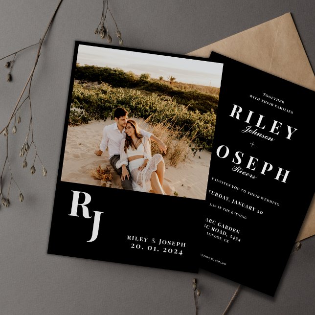 Minimalist  bold black and white wedding invitation (Creator Uploaded)