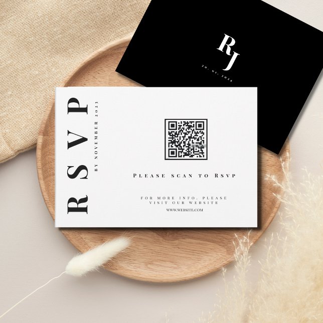 Minimalist  bold black and white wedding qr code RSVP card (Creator Uploaded)