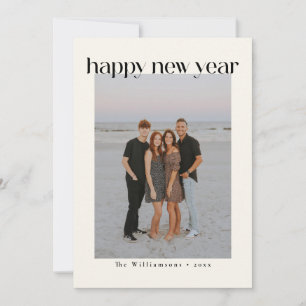 Minimalist Bold Black Happy New Year Custom Photo Holiday Card