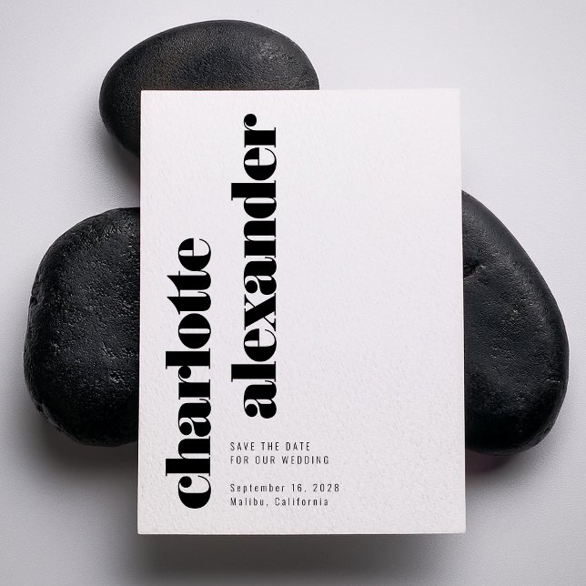 Minimalist Bold Black White Vertical Names Photo Save The Date (Creator Uploaded)