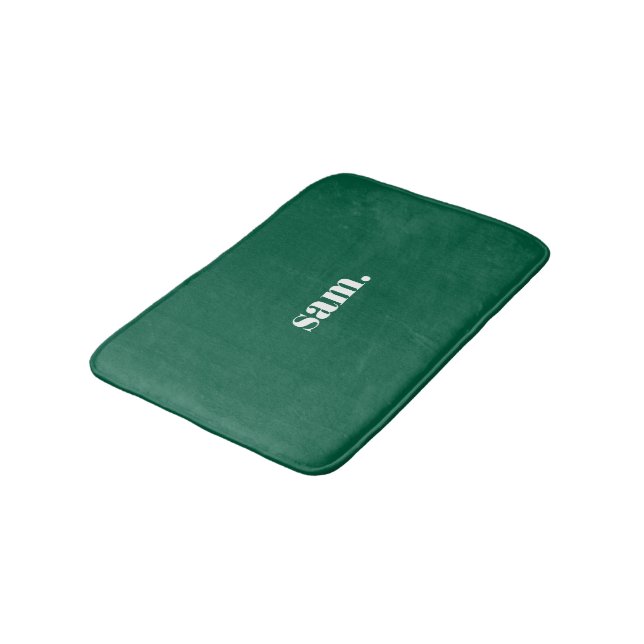 Minimalist bold custom text green bath mat (Angled)