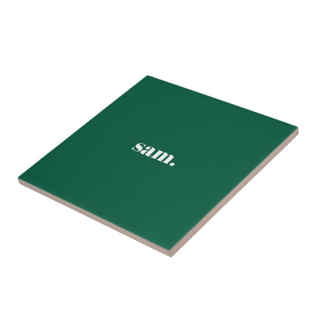 Minimalist bold custom text green ceramic tile (Side)
