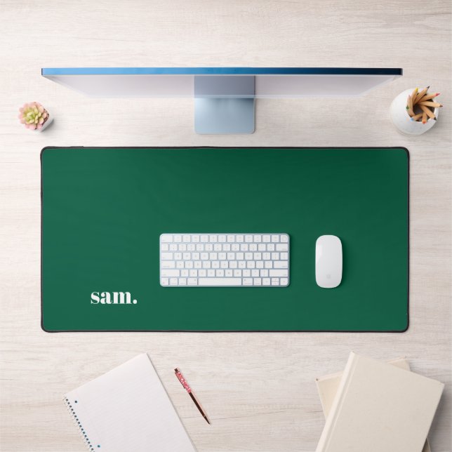 Minimalist bold custom text green desk mat (Office 1)