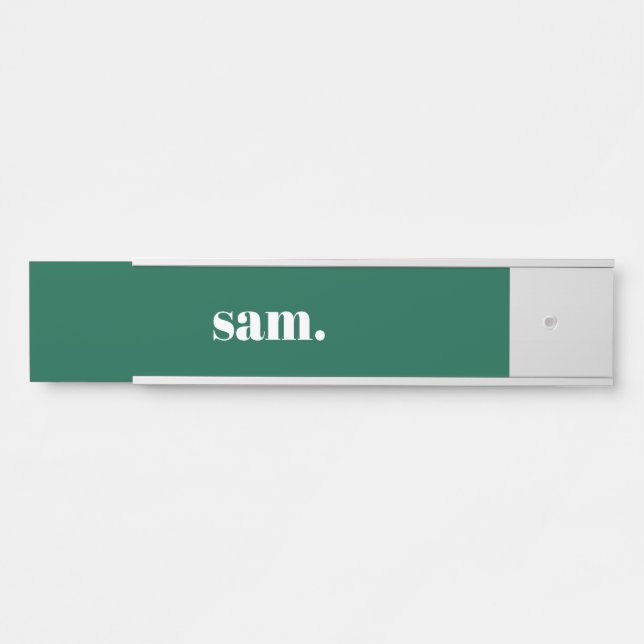Minimalist bold custom text green door sign (Front)