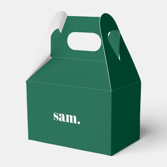 Minimalist bold custom text green favour box (Front Side)
