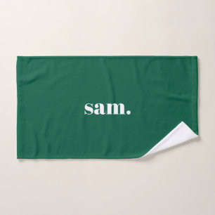 Minimalist bold custom text green hand towel