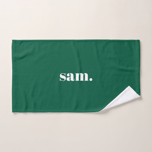 Minimalist bold custom text green hand towel (Hand Towel)