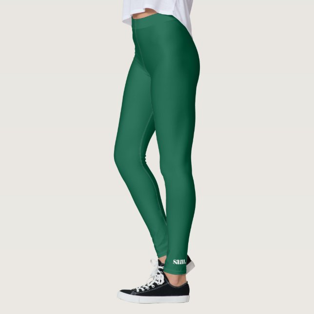 Minimalist bold custom text green Leggings (Left)