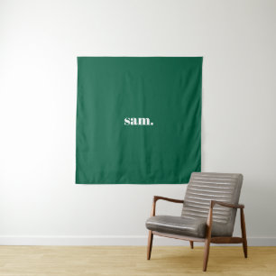 Minimalist bold custom text green tapestry