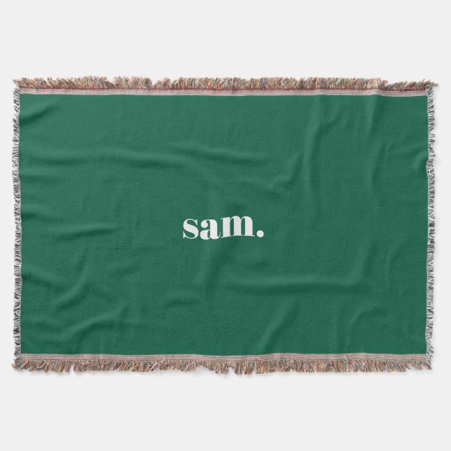 Minimalist bold custom text green throw blanket (Front)