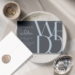 Minimalist Bold Dusty Blue Grey Wedding Invitation