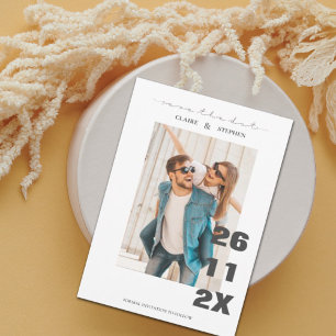 Minimalist Bold Font Black White  Photo Wedding Save The Date